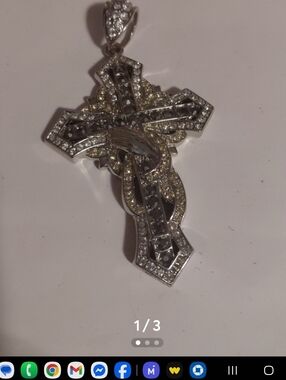 vintage Silver Crystal Cross Pendant Necklace - Silver